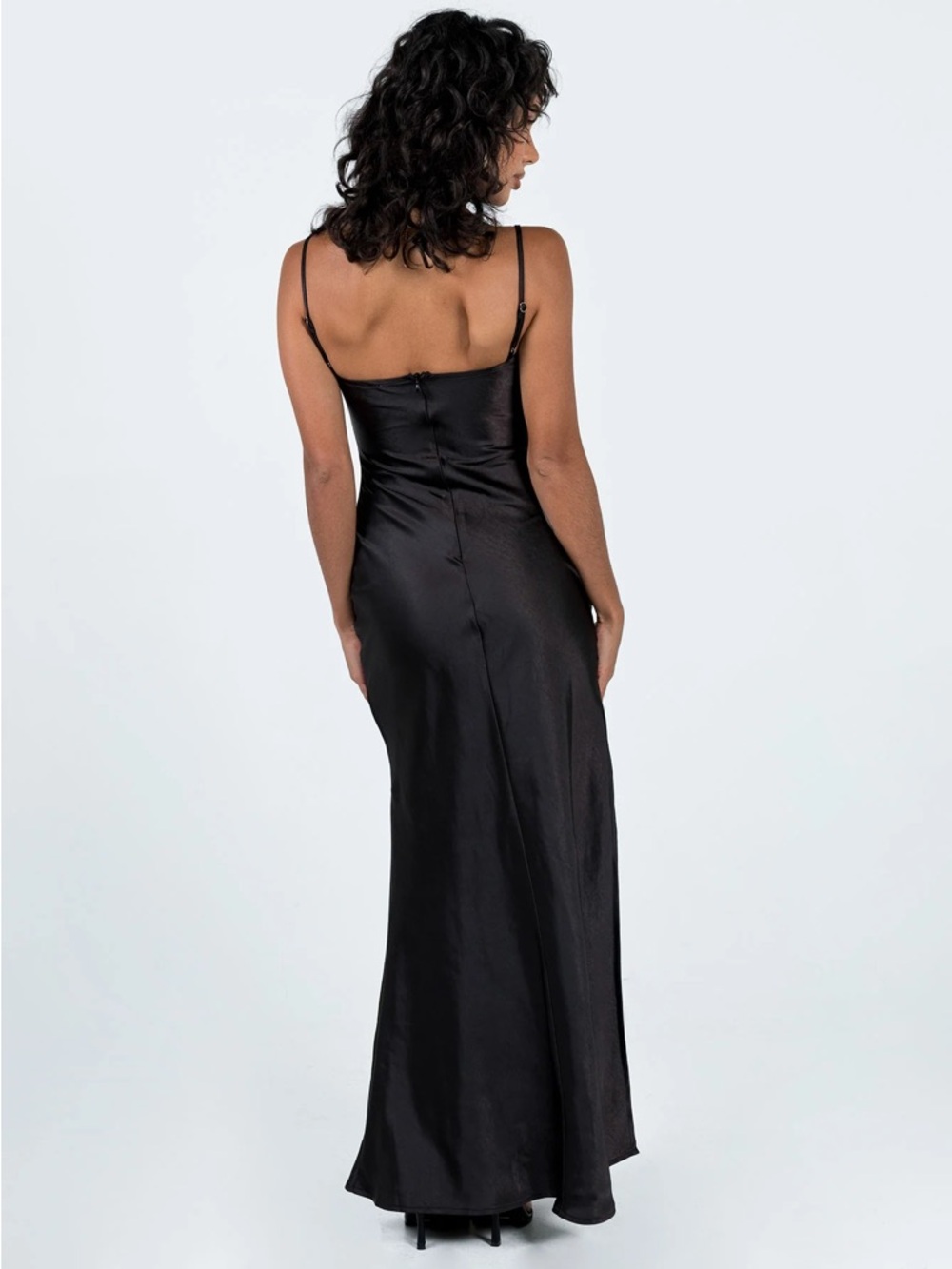 Princess Polly - Black Satin Dress w/ Floral Straps (“Grimmond Maxi Dress”) - Picture 6 of 10